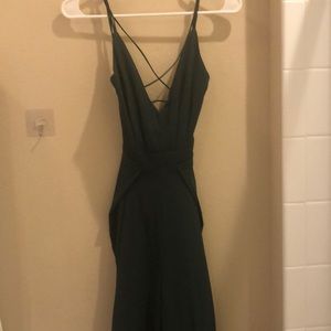 Lulus forest green backless wise-leg jumpsuit